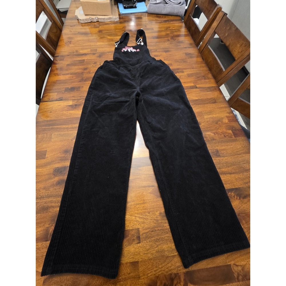 Hot Topic Thorn & Fable Mushroom Overalls Black Corduroy Women's XL